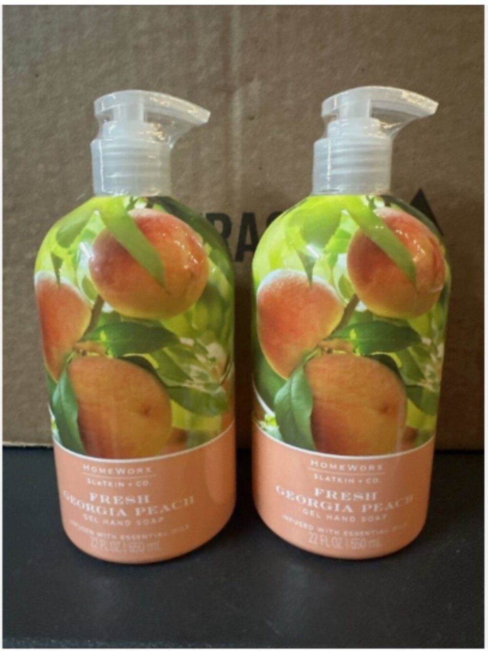 HomeWorx by Slatkin + Co. S/2 22oz Gel Hand Soap-Fresh Georgia Peach-NEW-H536138